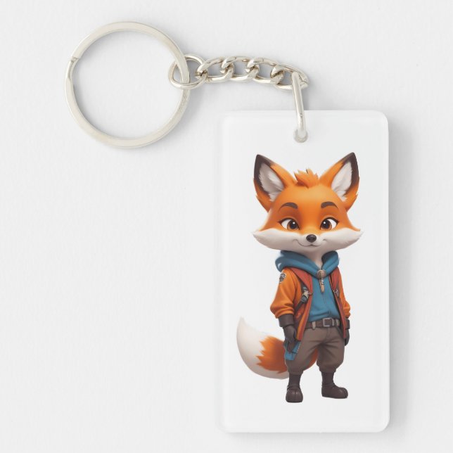 Llavero Ilustracion Fox alegre y aventurero (Frente)
