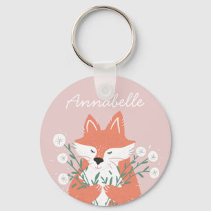 Llavero Ilustracion Fox Flowers Personalizado