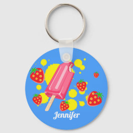 Llavero Ilustracion Fun Popsicle Rosa y Strawberries