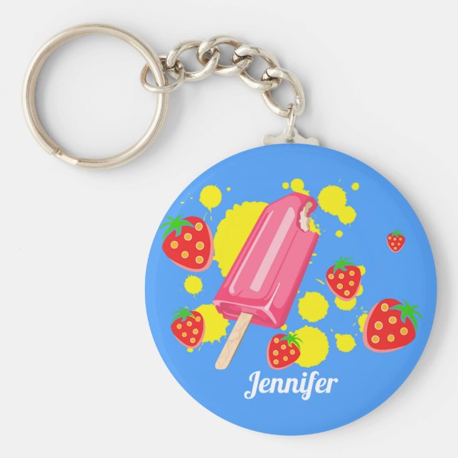 Llavero Ilustracion Fun Popsicle Rosa y Strawberries (Frente)