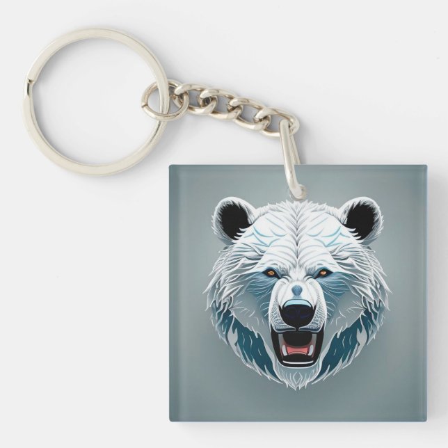Llavero Ilustración Geométrica de Oso Polar Feroz (Frente)