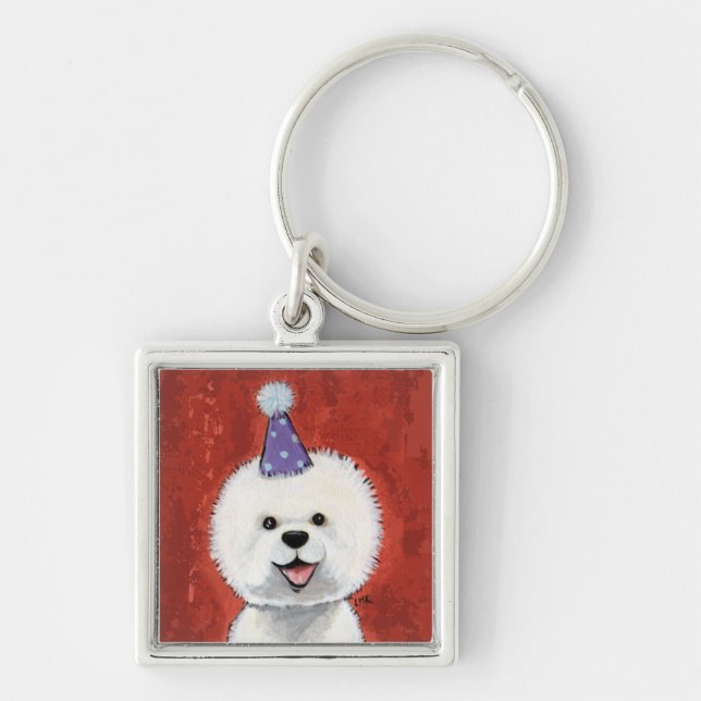 Llavero Ilustracion lindo del perro del fiesta de Bichon (Frente)