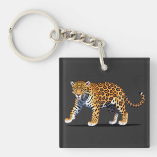 Llavero Ilustración majestuosa de jaguar con patrón de pel
