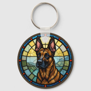 Llavero Ilustracion Malinois con Estilo Vidrio Manchado de