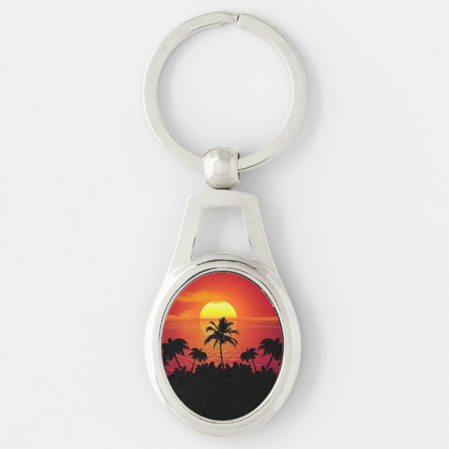 Llavero Ilustracion Natural Sunset Palm Trees (Anverso)