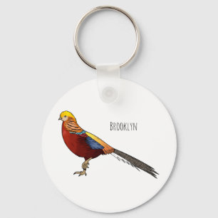 Llavero Ilustracion personalizado de aves de faisán dorado