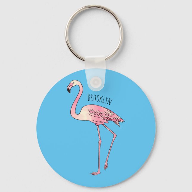 Llavero Ilustracion personalizado de aves de Flamingo (Anverso)