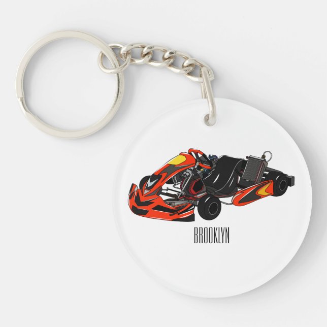 Llavero Ilustracion personalizado de carreras de Kart (Frente)