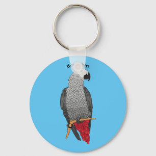 Llavero Ilustracion personalizado de loro gris africano
