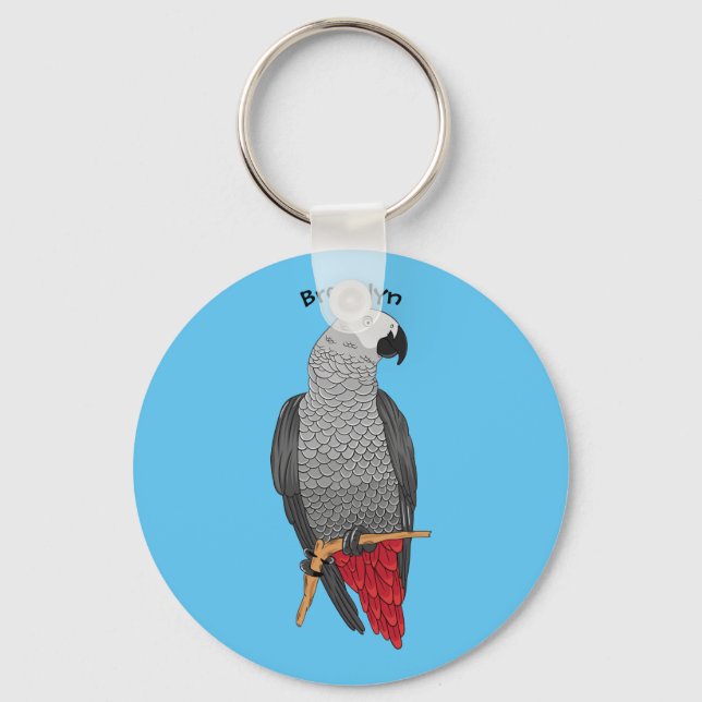 Llavero Ilustracion personalizado de loro gris africano (Anverso)