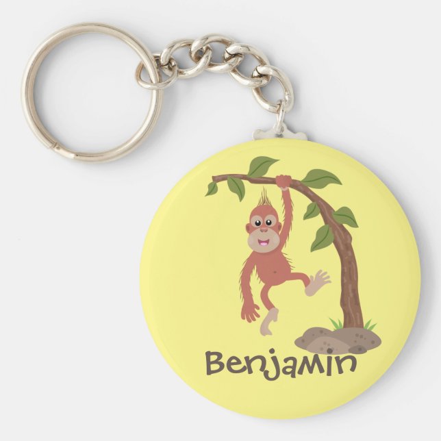 Llavero Ilustracion personalizado de orangután bebé feliz (Frente)