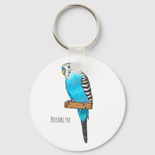 Llavero Ilustracion personalizado de pájaro budgerigar azu
