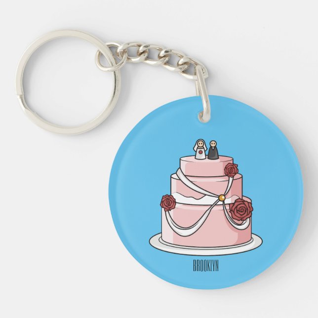 Llavero ilustracion personalizado de pastel boda (Frente)
