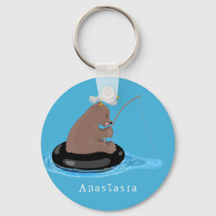 Llavero Ilustracion personalizado de pesca de cachorro de 