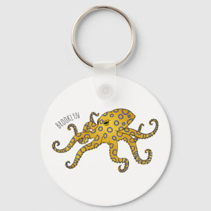 Llavero Ilustracion personalizado de pulpo de anillo azul