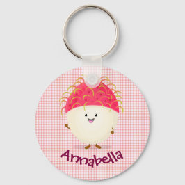 Llavero Ilustracion personalizado de rambután rosa suave
