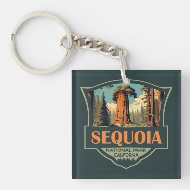 Llavero Ilustracion Retro del Parque Nacional Sequoia (Frente)