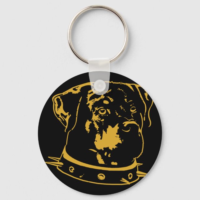 Llavero Ilustracion Rottweiler amarillo (Anverso)