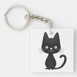 Llavero Ilustración simple de gato negro, gato kawaii lind