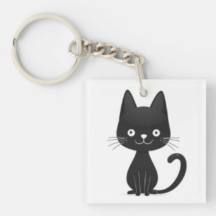 Llavero Ilustración simple de gato negro, gato kawaii lind