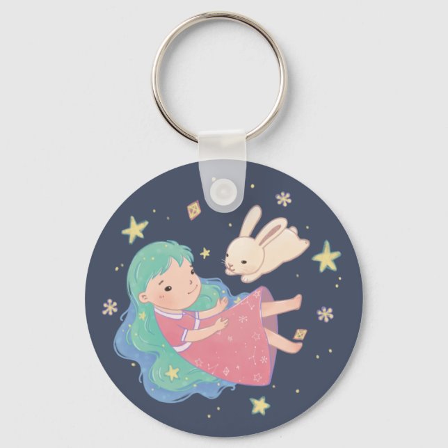 Llavero Ilustracion Starry Night Bunny & Chica (Anverso)