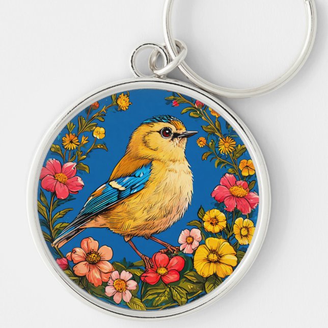 Llavero Ilustracion vibrante y detallado de una ave (Frente)