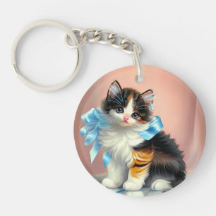Llavero Ilustracion Vintage Calico Kitten