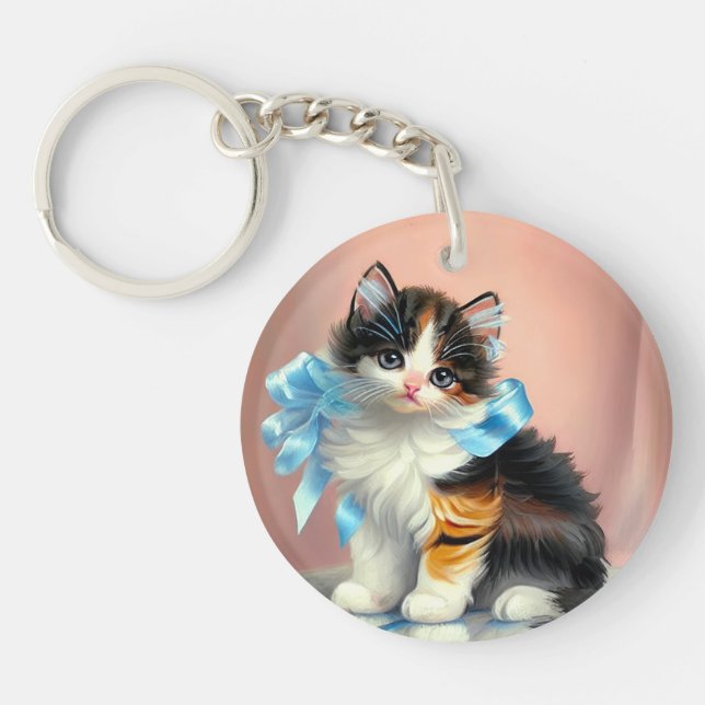 Llavero Ilustracion Vintage Calico Kitten (Frente)