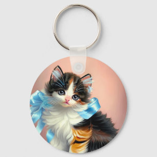 Llavero Ilustracion Vintage Calico Kitten