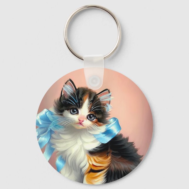 Llavero Ilustracion Vintage Calico Kitten (Anverso)
