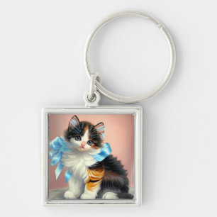 Llavero Ilustracion Vintage Calico Kitten