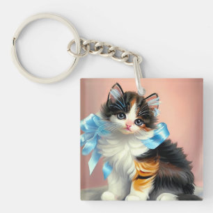 Llavero Ilustracion Vintage Calico Kitten