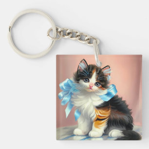 Llavero Ilustracion Vintage Calico Kitten