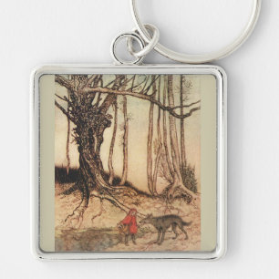 Llavero Ilustración vintage de Caperucita Roja y el Lobo d