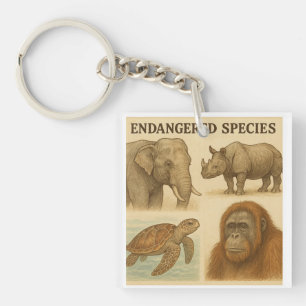 Llavero Ilustracion vintage de especies en peligro de exti