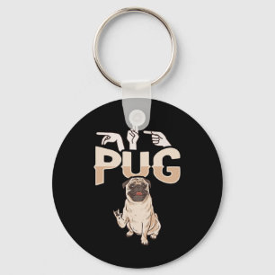 Llavero ILY Pug ASL Hand Gesture Deaf Hearing Loss Awarene