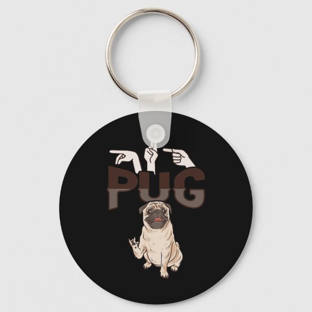 Llavero ILY Pug ASL Hand Gesture Deaf Hearing Loss Awarene (Anverso)