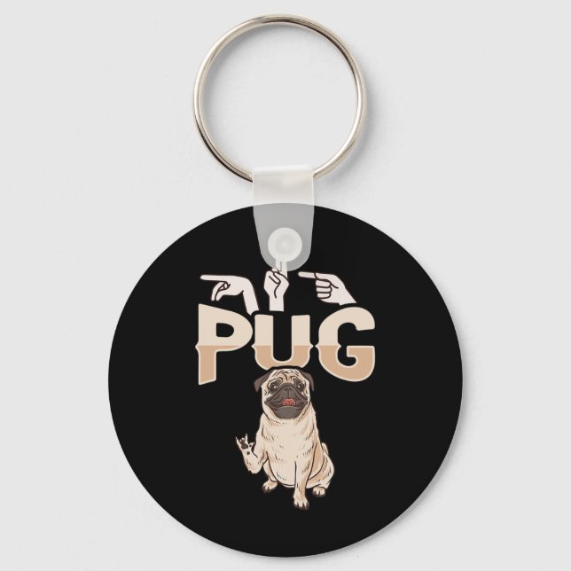 Llavero ILY Pug ASL Hand Gesture Deaf Hearing Loss Awarene (Anverso)