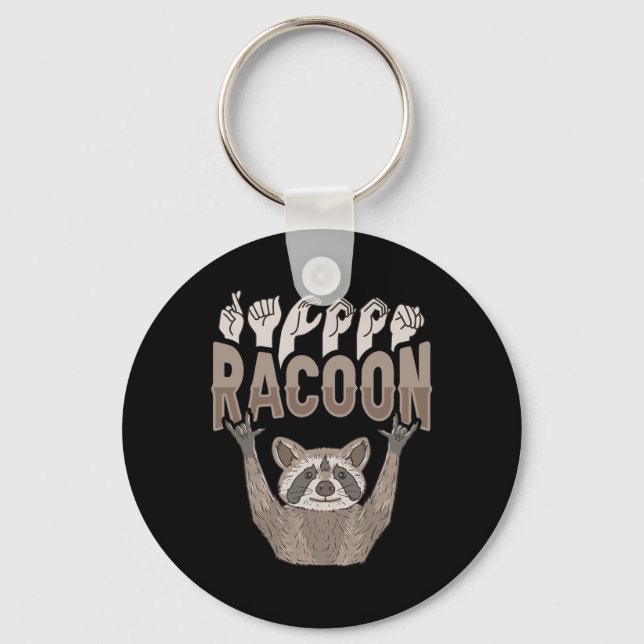 Llavero ILY Racoon ASL Hand Gesture Deaf Hearing Loss Awar (Anverso)