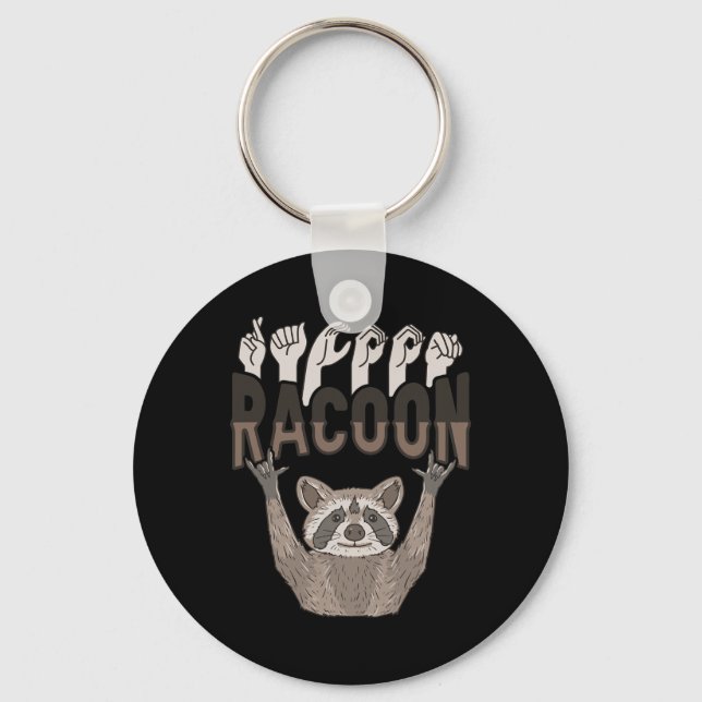 Llavero ILY Racoon ASL Hand Gesture Deaf Hearing Loss Awar (Anverso)