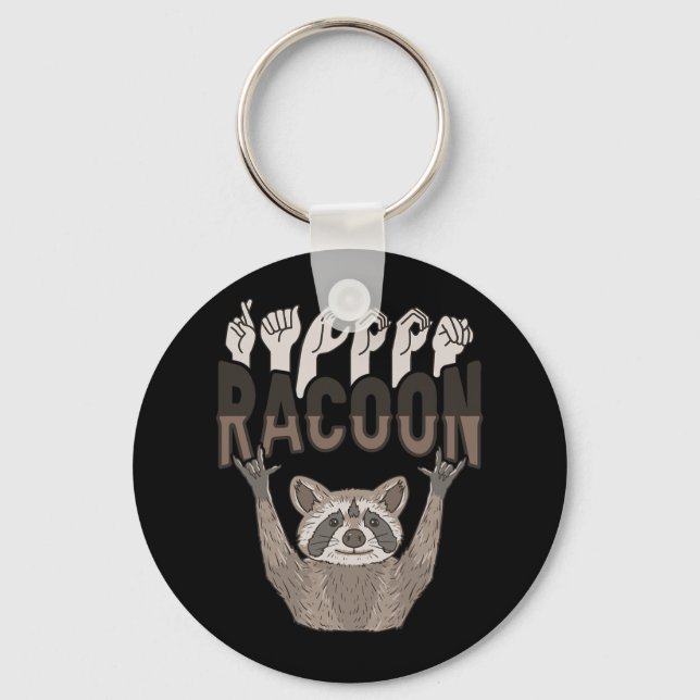Llavero ILY Racoon ASL Hand Gesture Deaf Hearing Loss Awar (Anverso)