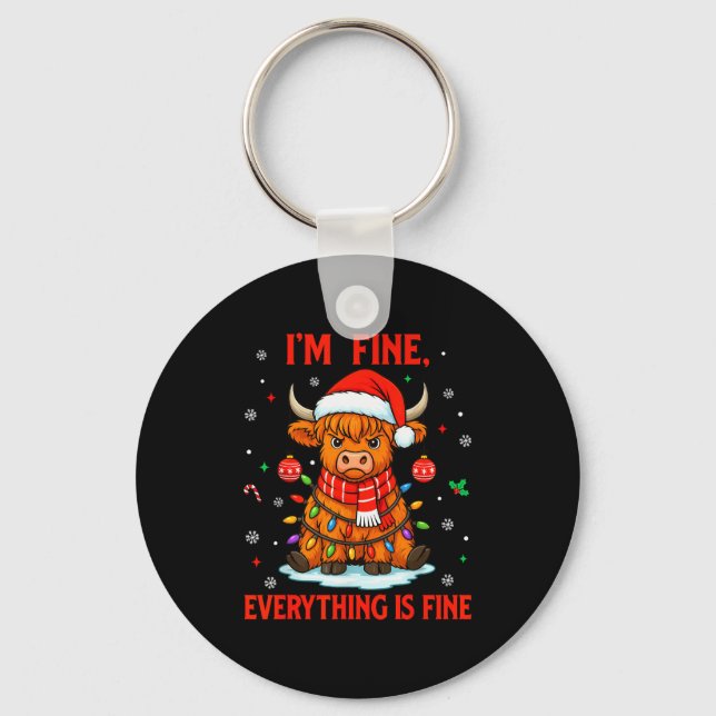 Llavero I'm Fine Everything Is Fine Christmas Highland Cow (Anverso)