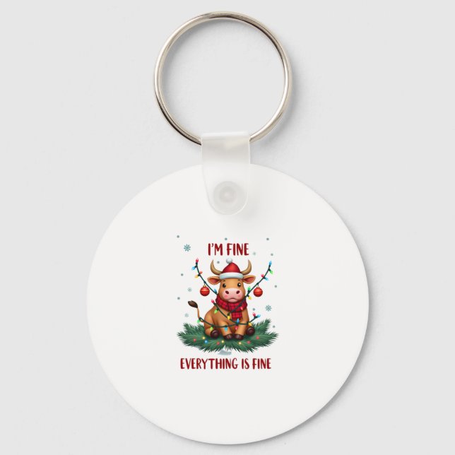 Llavero I'm Fine Everything is Fine Christmas Highland Cow (Anverso)