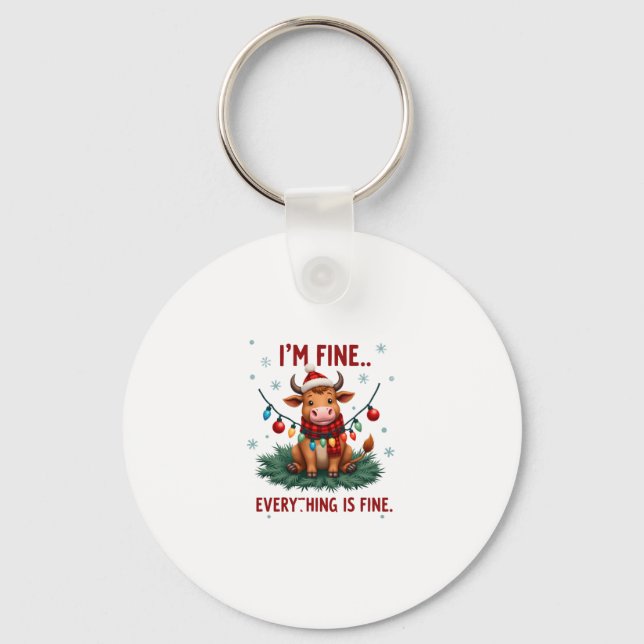 Llavero I'm Fine Everything is Fine Christmas Highland Cow (Anverso)