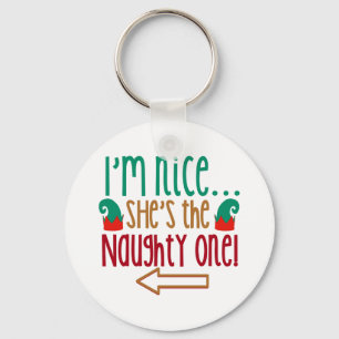 Llavero Im Nice Shes Naughty Elf Gorra