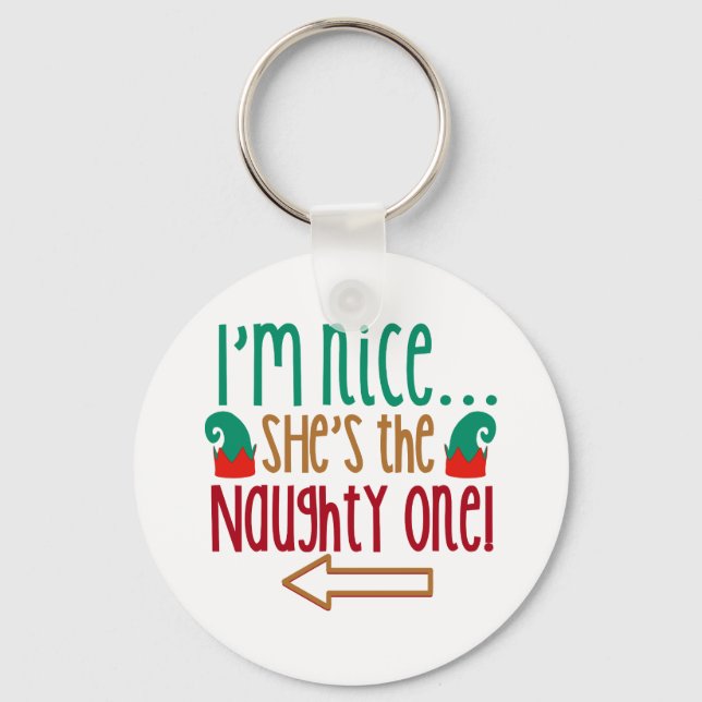 Llavero Im Nice Shes Naughty Elf Gorra (Anverso)