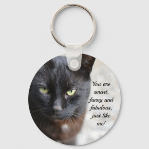 Llavero Imagen de Gato Negro con cita motivadora