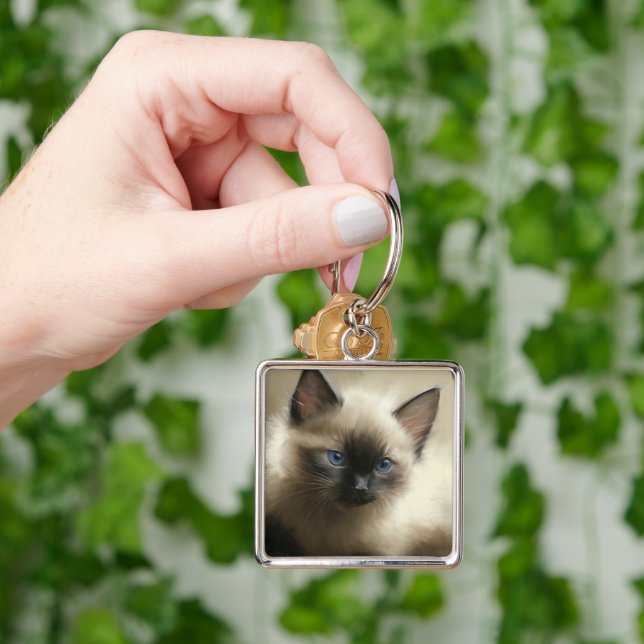 Llavero Imagen De La Inocencia Retrato Siamés De Gatito (Mano)