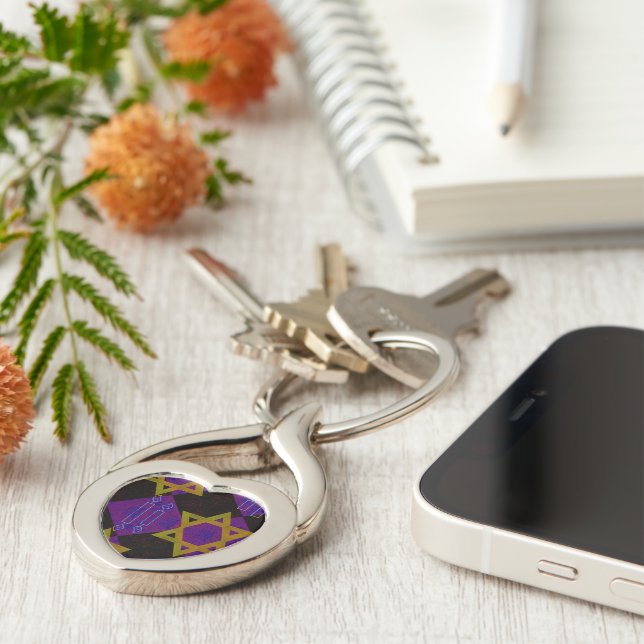 Llavero Imagen temática de Hanukkah de SlipperyJoe dorado  (Lateral)