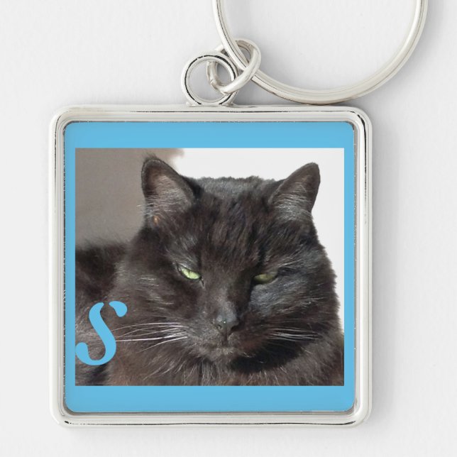 Llavero Imagen turquesa de gato negro suave personalizada (Frente)